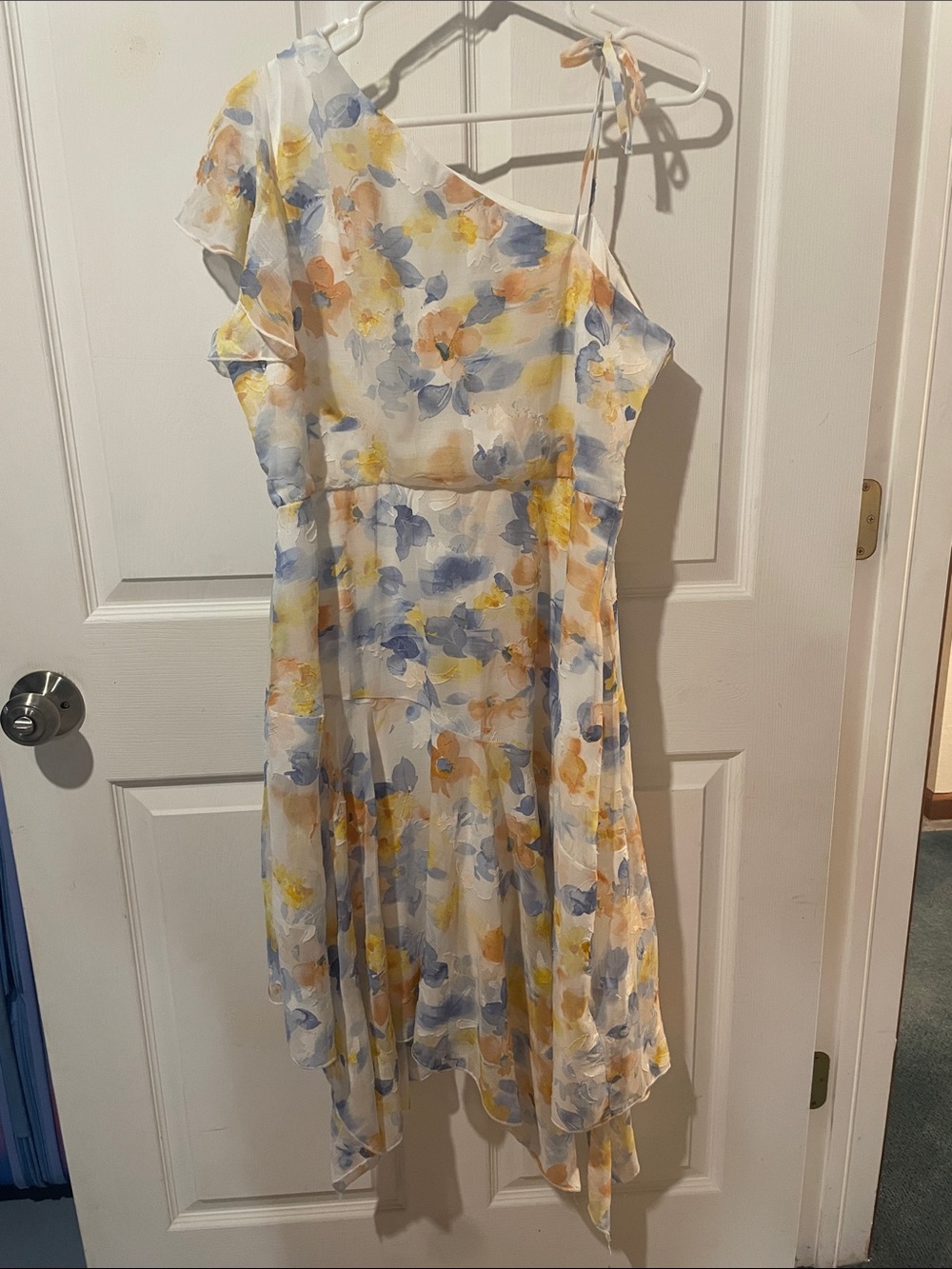 Speechless One-Shoulder Floral Dress in Blue, Yellow & Cream
